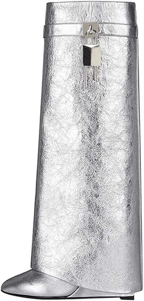 Arqa Fold Over Knee High Boots for Women with Wedge Heels