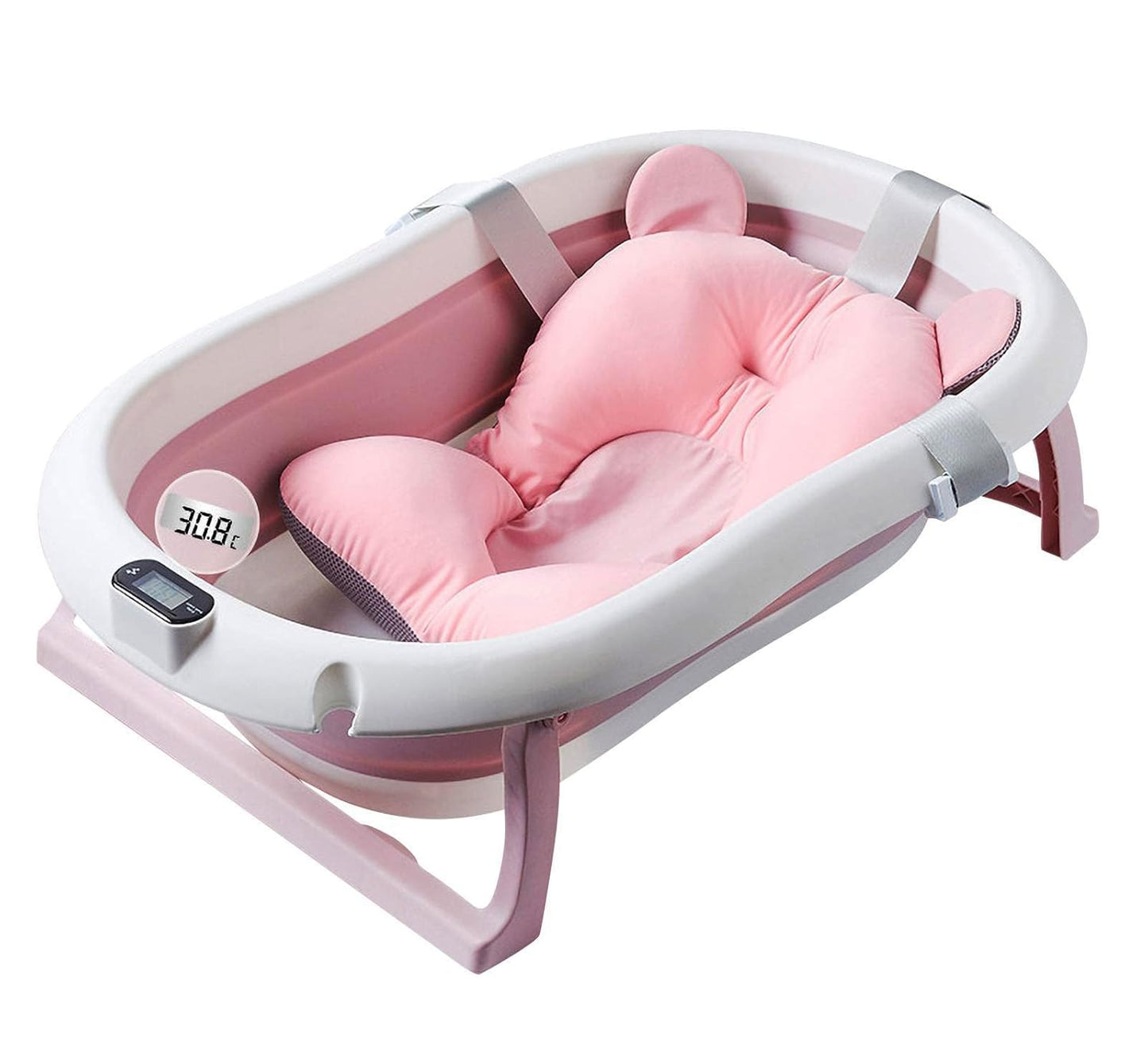 Foldable Baby Bath Tub with Soft Bath Mat and Temperature Display