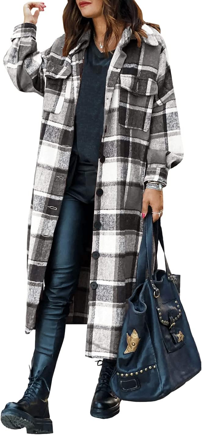 SKIKYAN Women Fall Flannel Plaid Shacket Jacket for Trendy Style