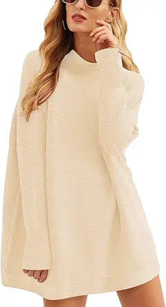 Calbetty Womens Turtleneck Batwing Sleeve Chunky Knit Sweater