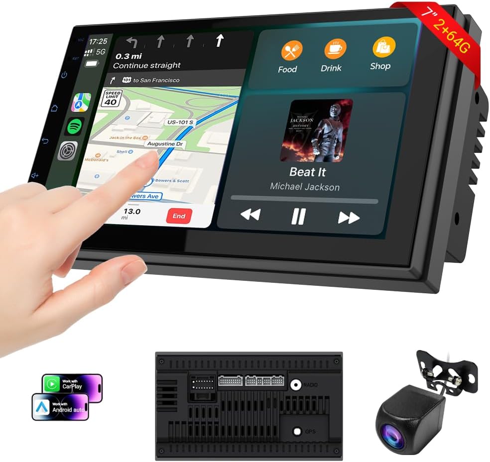 7in HD Double Din Car Stereo with Carplay & Android Auto Features