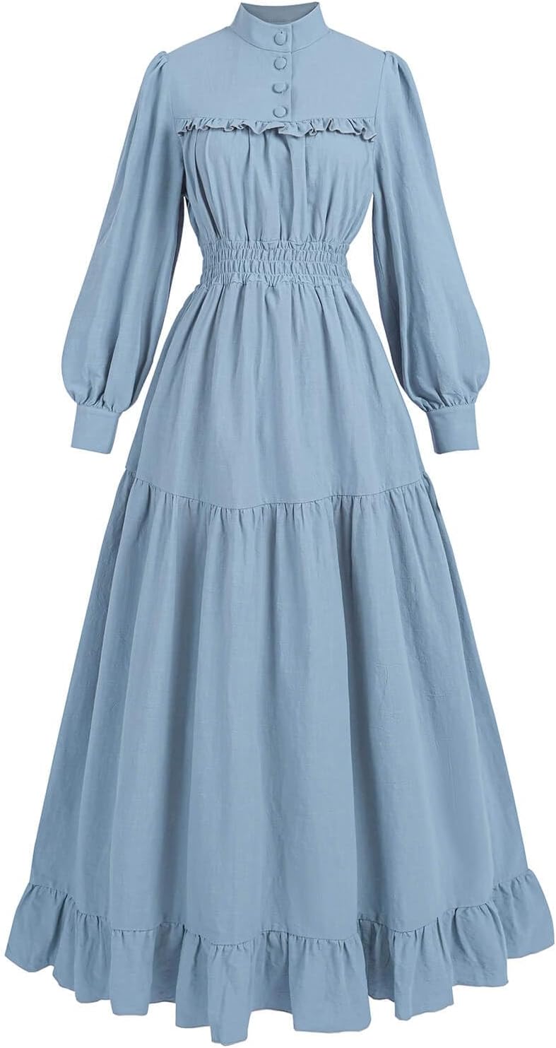 Nuoqi Victorian Dress for Women Long Sleeve Edwardian Costume