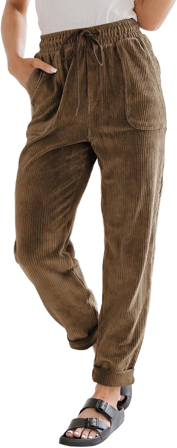 EVALESS Corduroy Pants for Women: Comfy High Waist Trousers