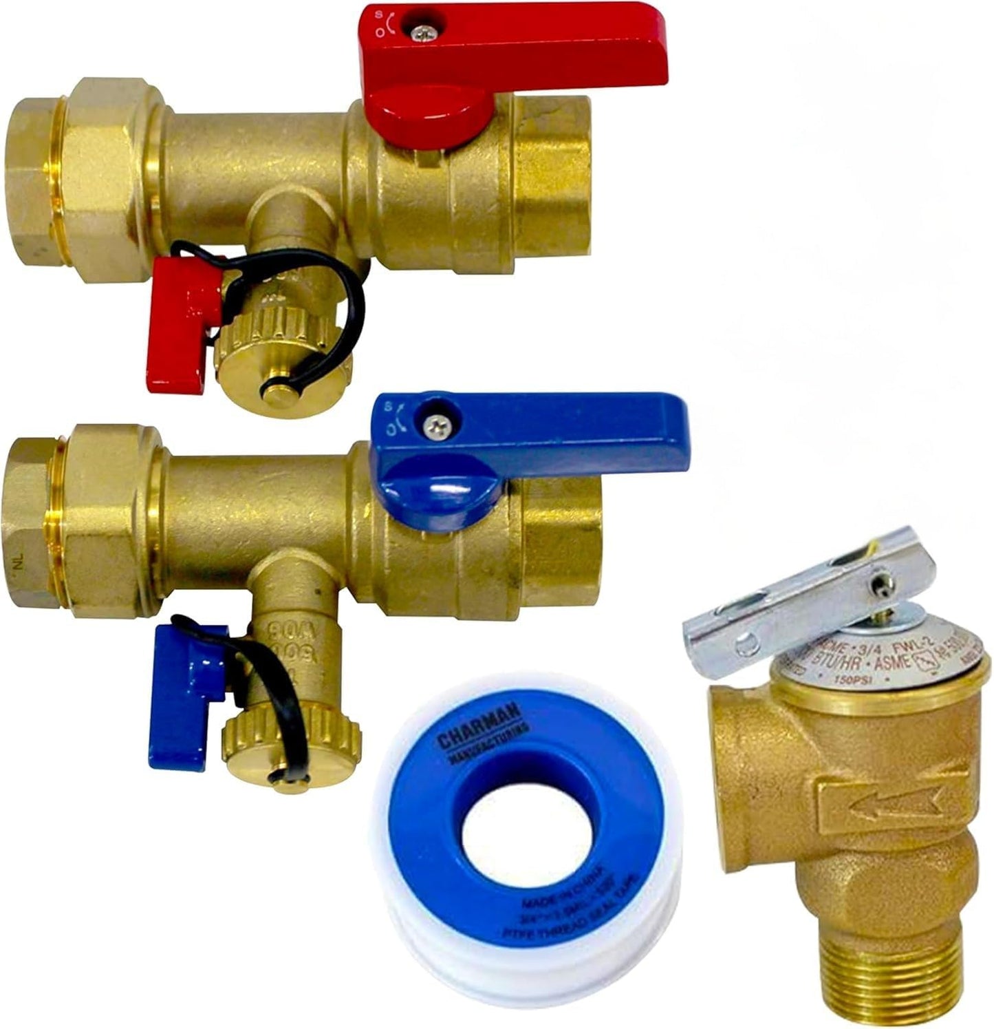 CMI Tankless Water Heater Valve Kit - Brass Female-to-Female, Pressure Relief - Hot Water Compatible