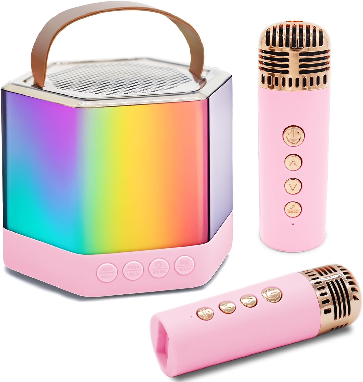 Portable Bluetooth Karaoke Machine for Kids - 2 Wireless Microphones & Party Lights!
