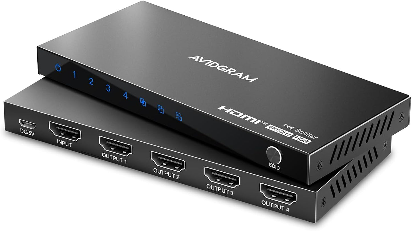 HDMI Splitter 1 in 4 Out 4K 60Hz for Multiple Displays