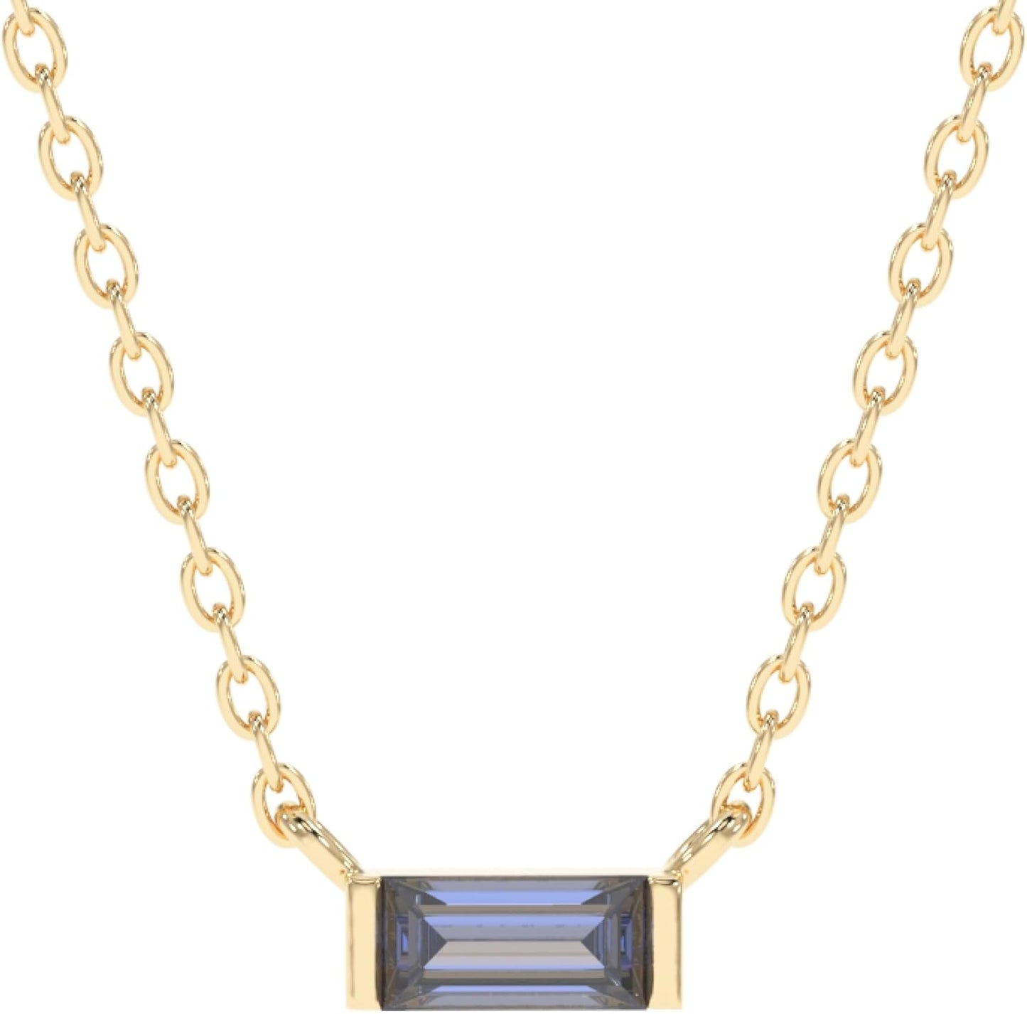 18k Gold Minimalist Rectangle Crystal Birthstone Pendant Necklace