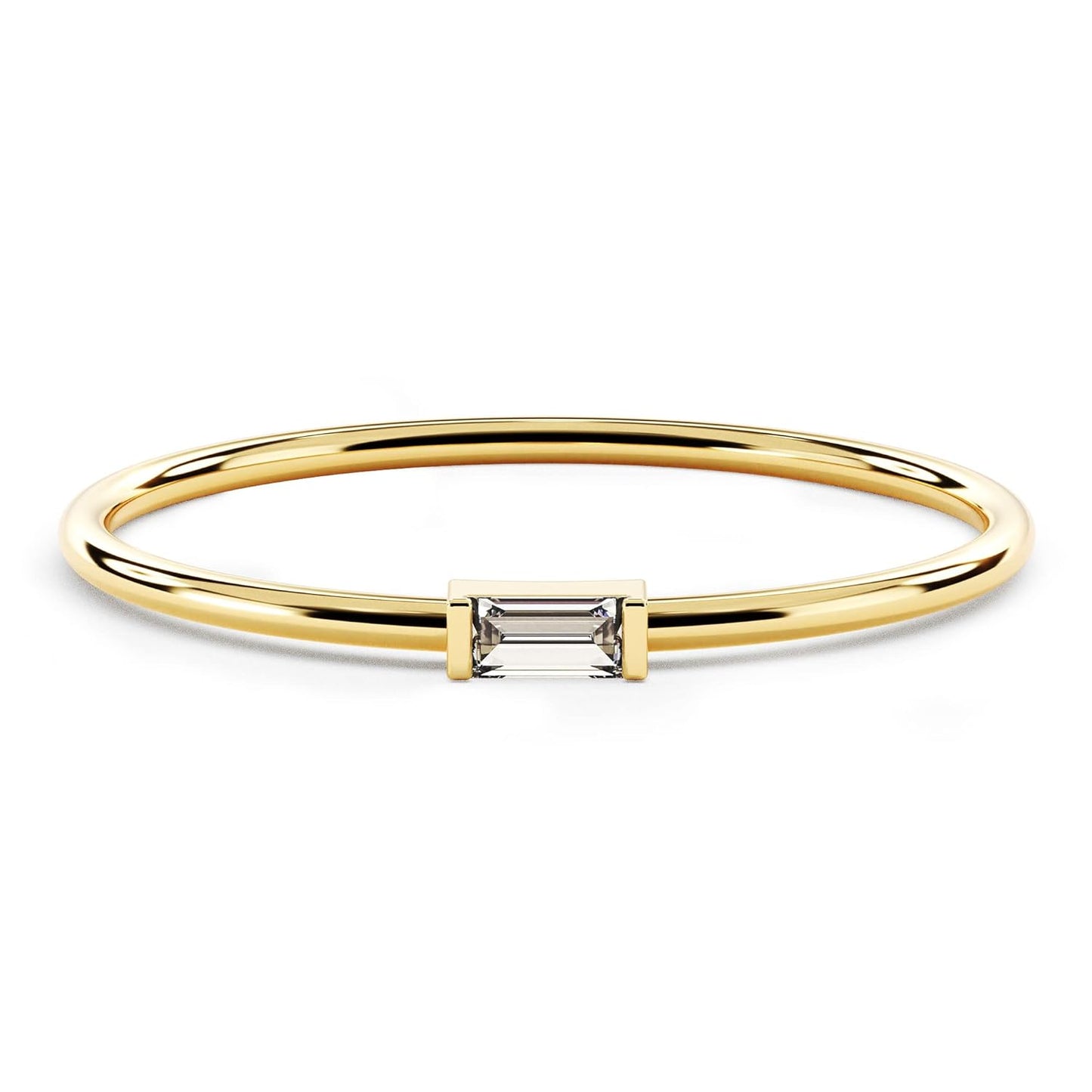 14k Solid Gold Bezel Set Baguette Birthstone Ring for Women
