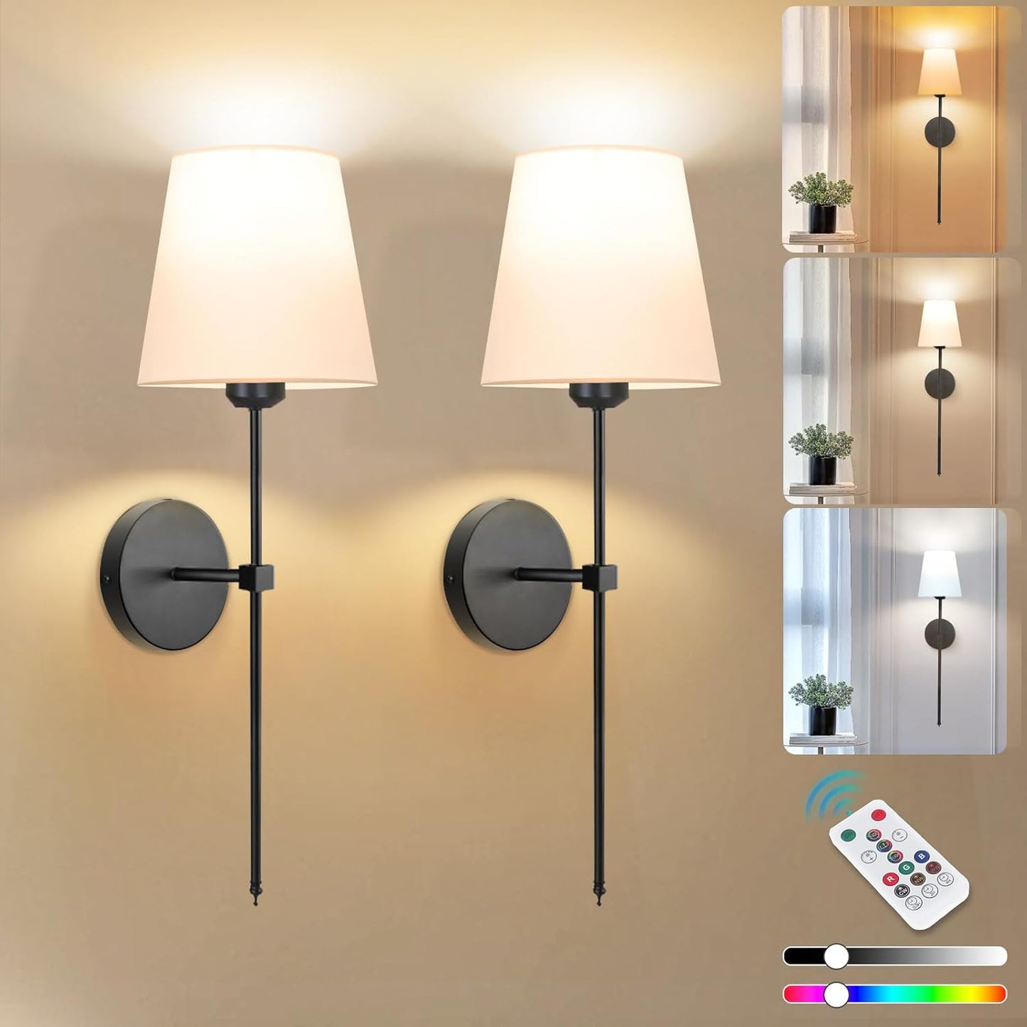 Adetu Battery Operated Wall Sconce Set of 2 with Remote Control