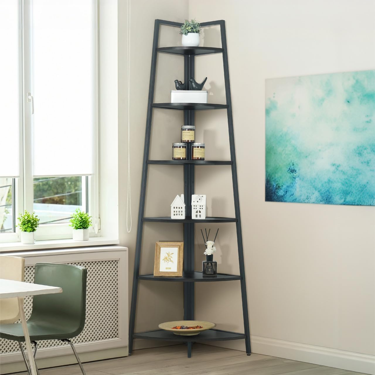 CAPHAUS Tall Corner Shelf Stand - Stylish 6-Tier Display Unit