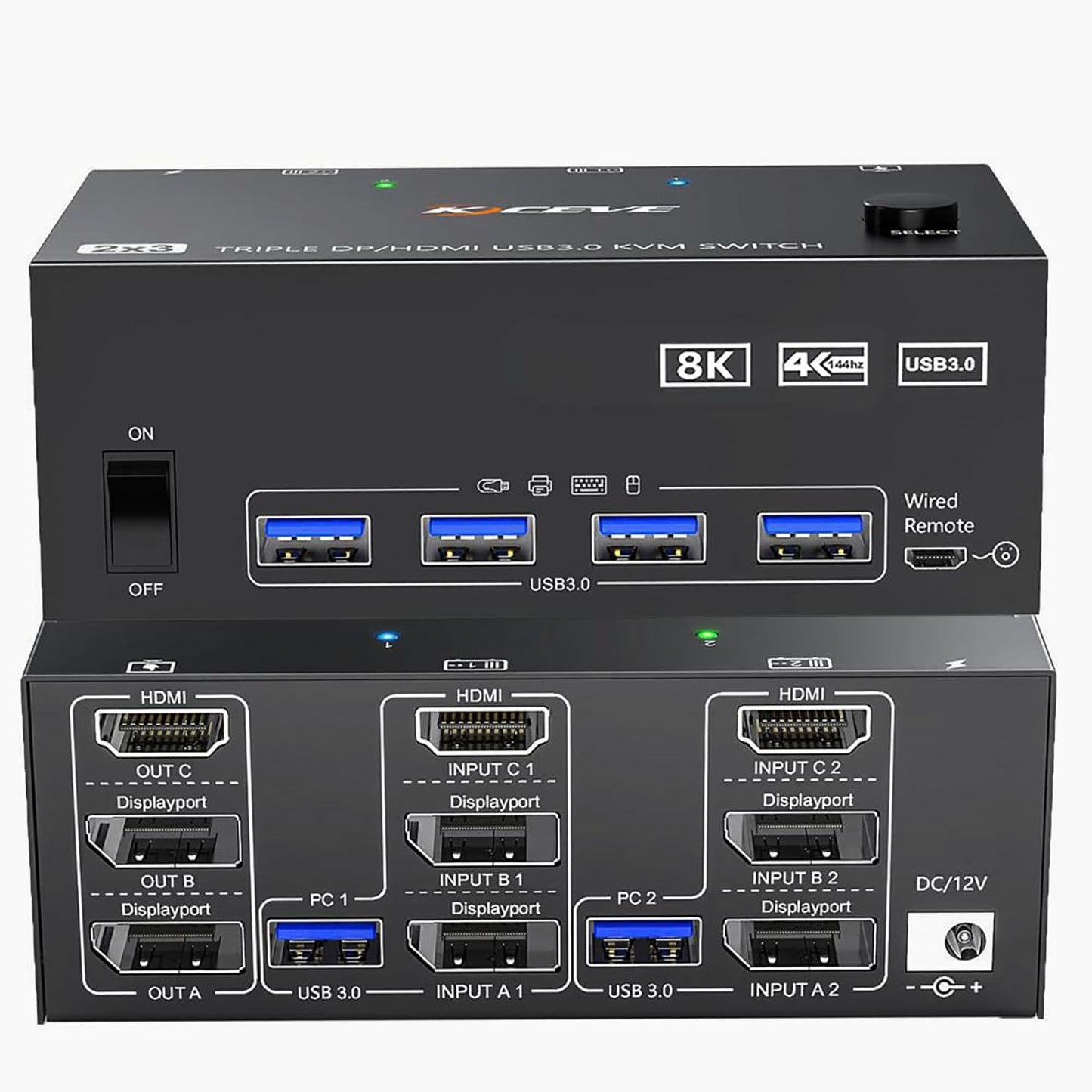 Triple Monitor KVM Switch for 2 Computers with 8K Support
