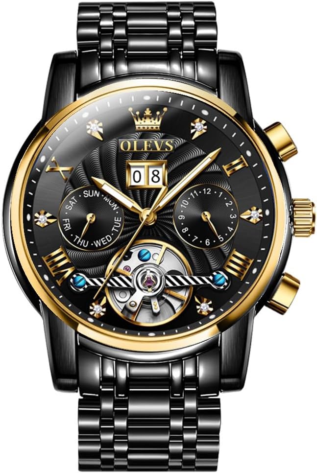 OLEVS Men Automatic Watch Skeleton Luxury Multi Calendar Design