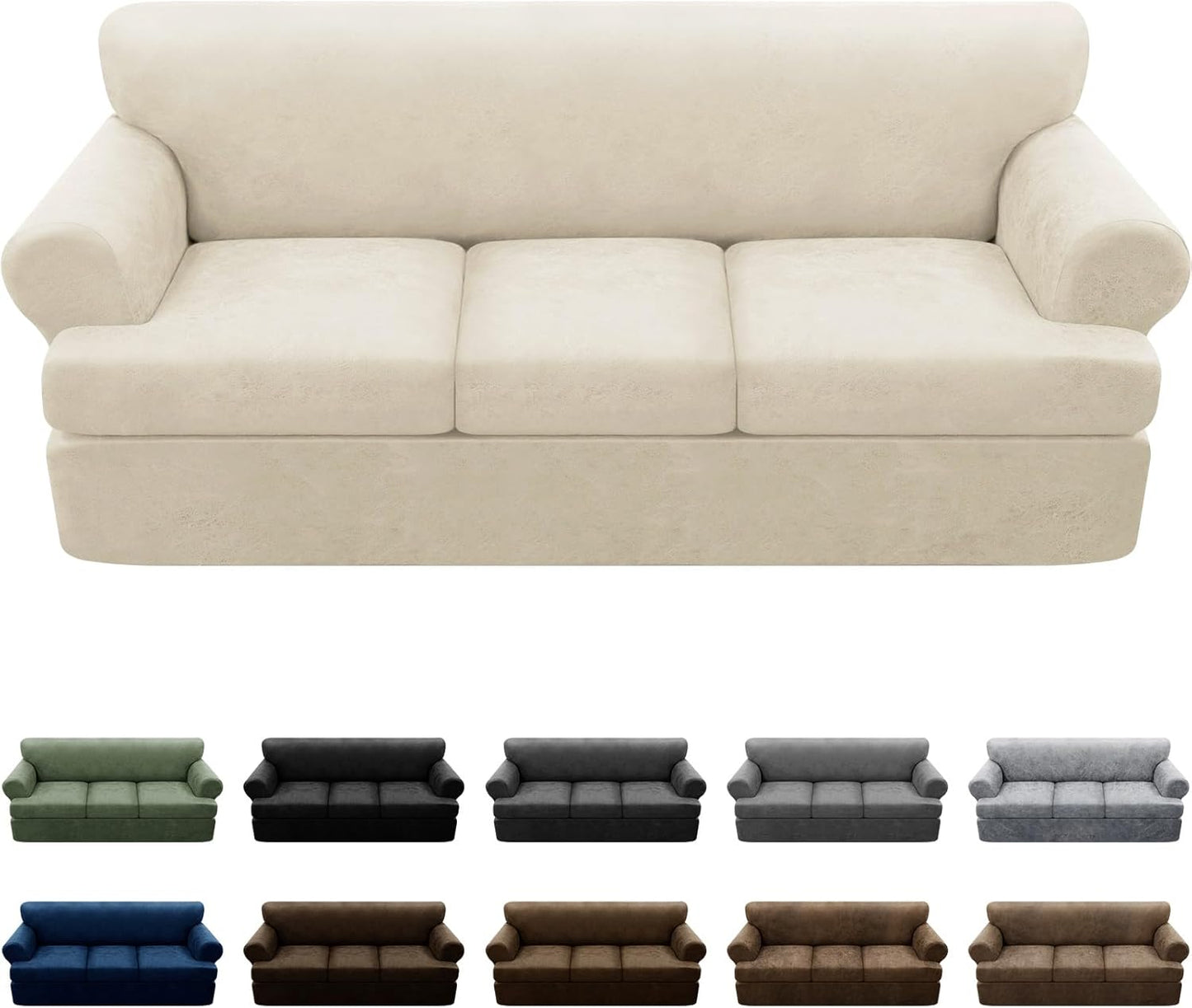 4-Pieces T Cushion Sofa Slipcovers for 3 Cushion Couch Protection