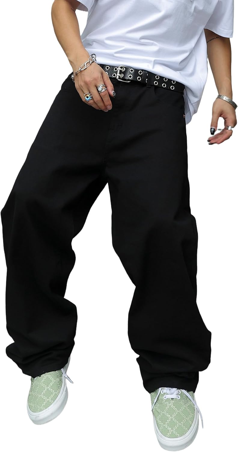 Men's Non-Stretch Loose Fit Wide-Leg Baggy Jeans for Comfort
