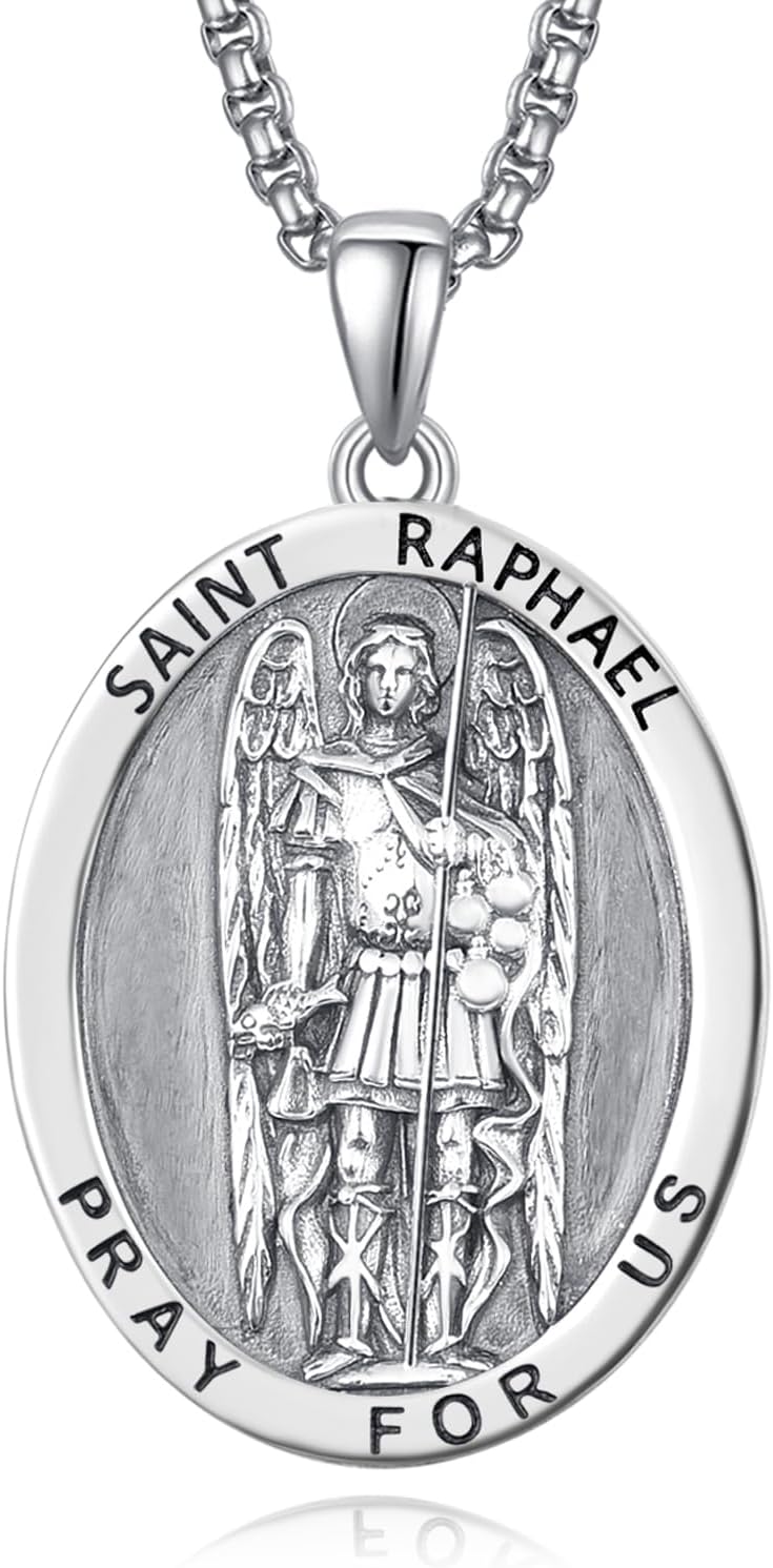 925 Sterling Silver Patron Saint Medals Amulet Necklace for Men