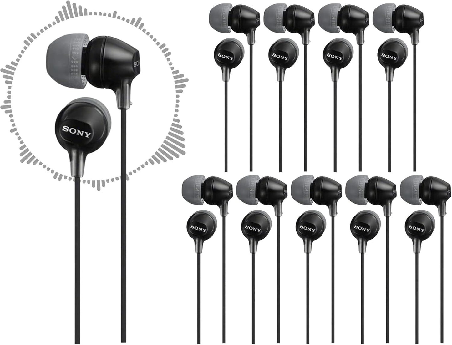 Sony Fashion Color In-Ear Earbud Headphones, Black, 10-Pack
