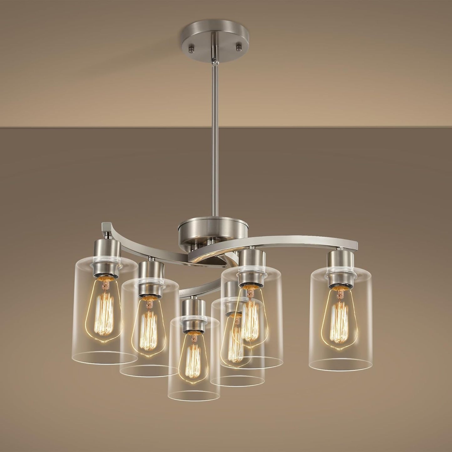 6-Light Brushed Nickel Chandeliers for Dining Room Lighting