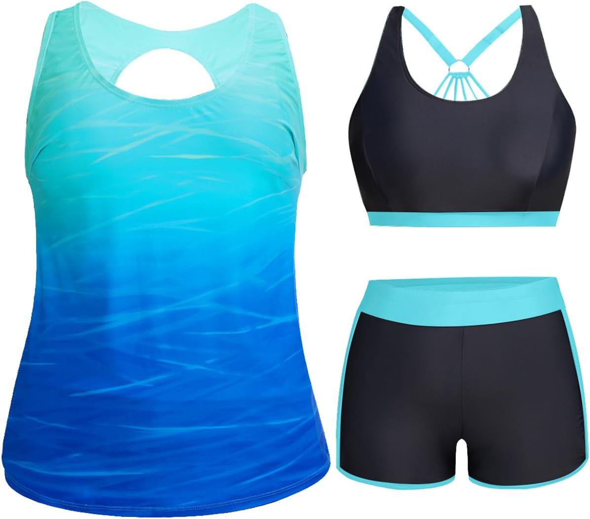 Holipick Plus Size 3 Piece Tankini Swimsuits for Women