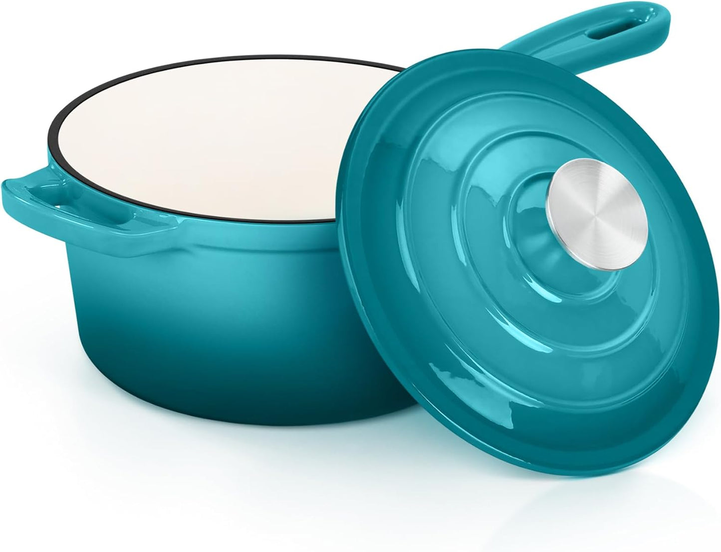 E-far Enameled Cast Iron Sauce Pan with Lid for Healthy Cooking