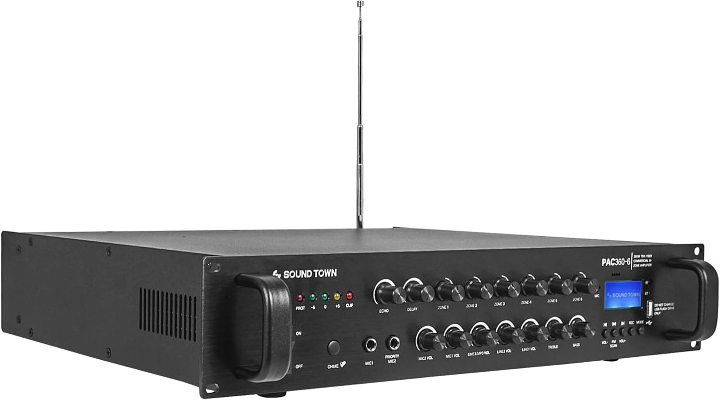 360W 6-Zone Commercial Power Amplifier with Bluetooth Features