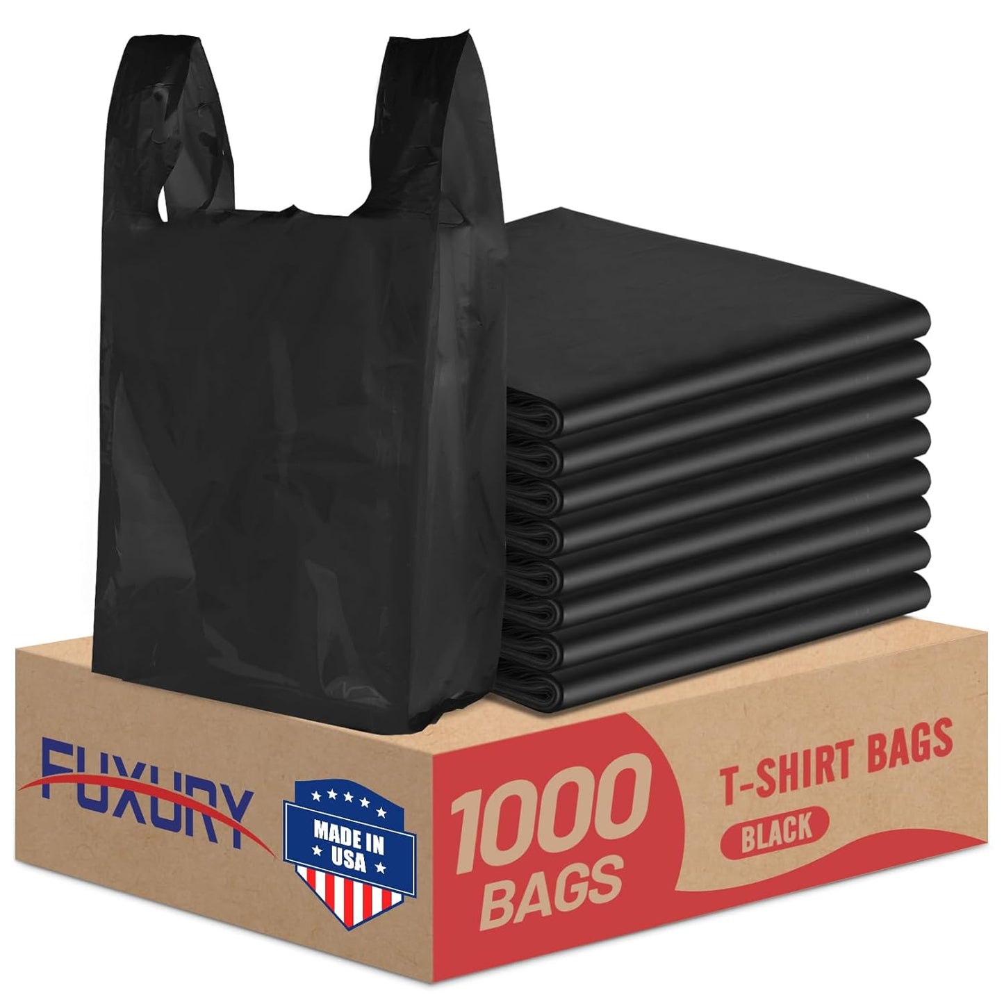Fuxury 1000 Count Black Plastic Grocery Bags for Retail Use