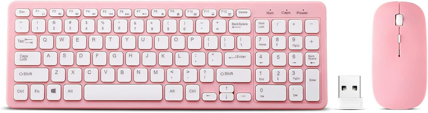 Guiheng Pink Wireless Keyboard & Mouse Combo - Ultra-Thin, Quiet, Sleek Design