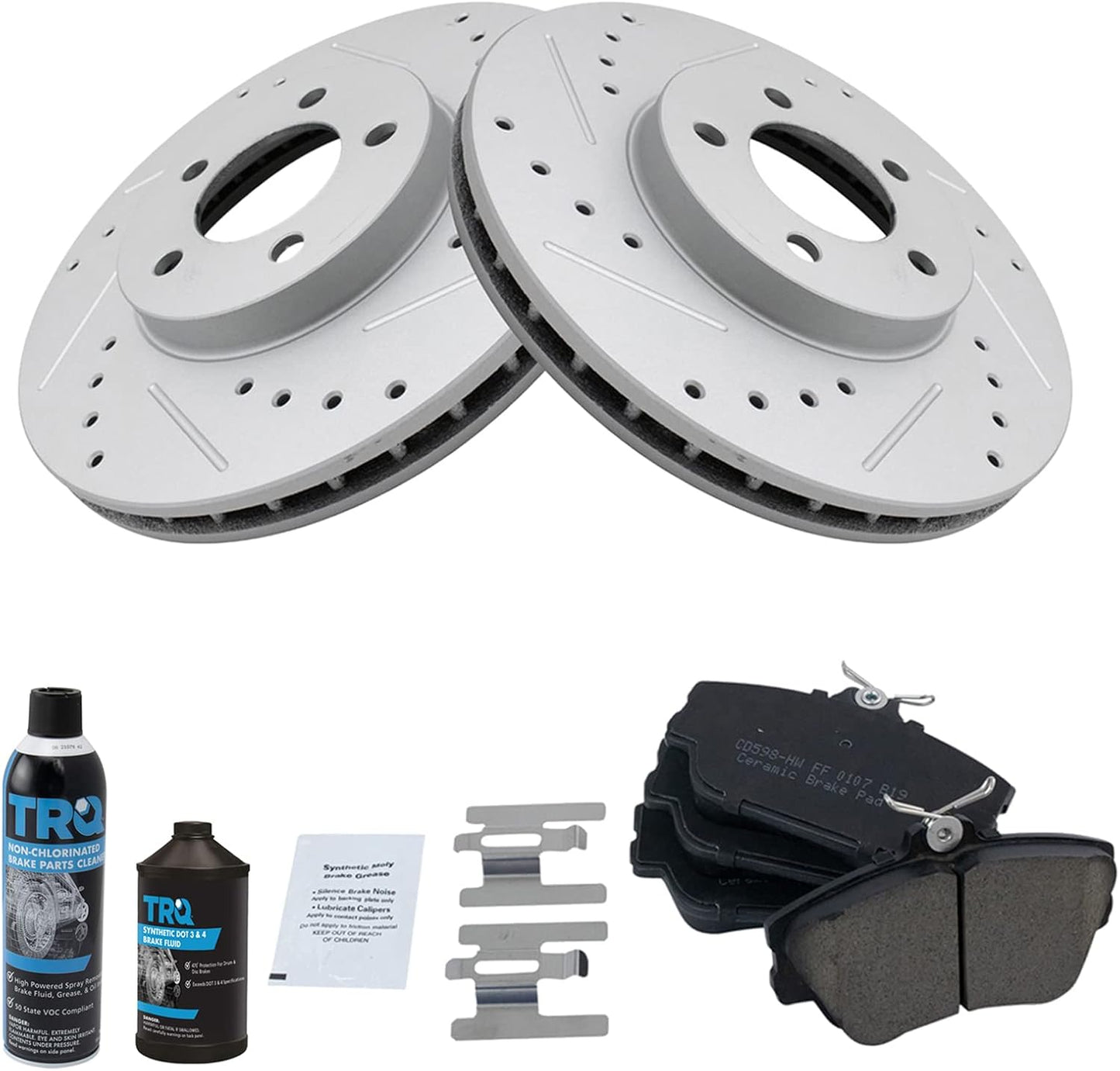 TRQ Front Brake Pad & Rotor Kit for Performance Vehicles