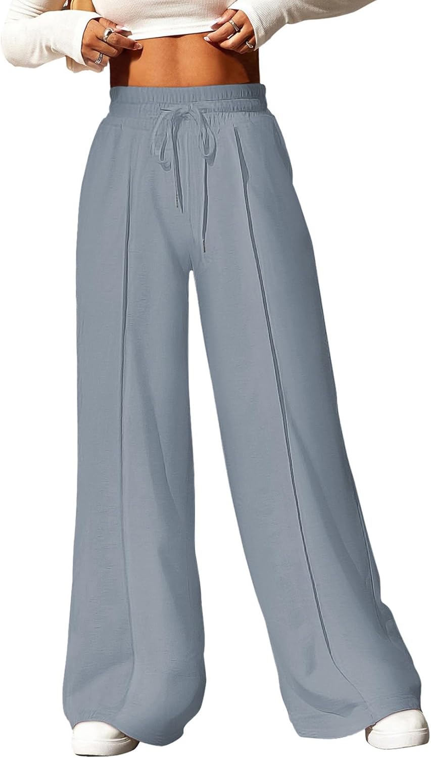 High Waisted Drawstring Wide Leg Sweatpants for Women