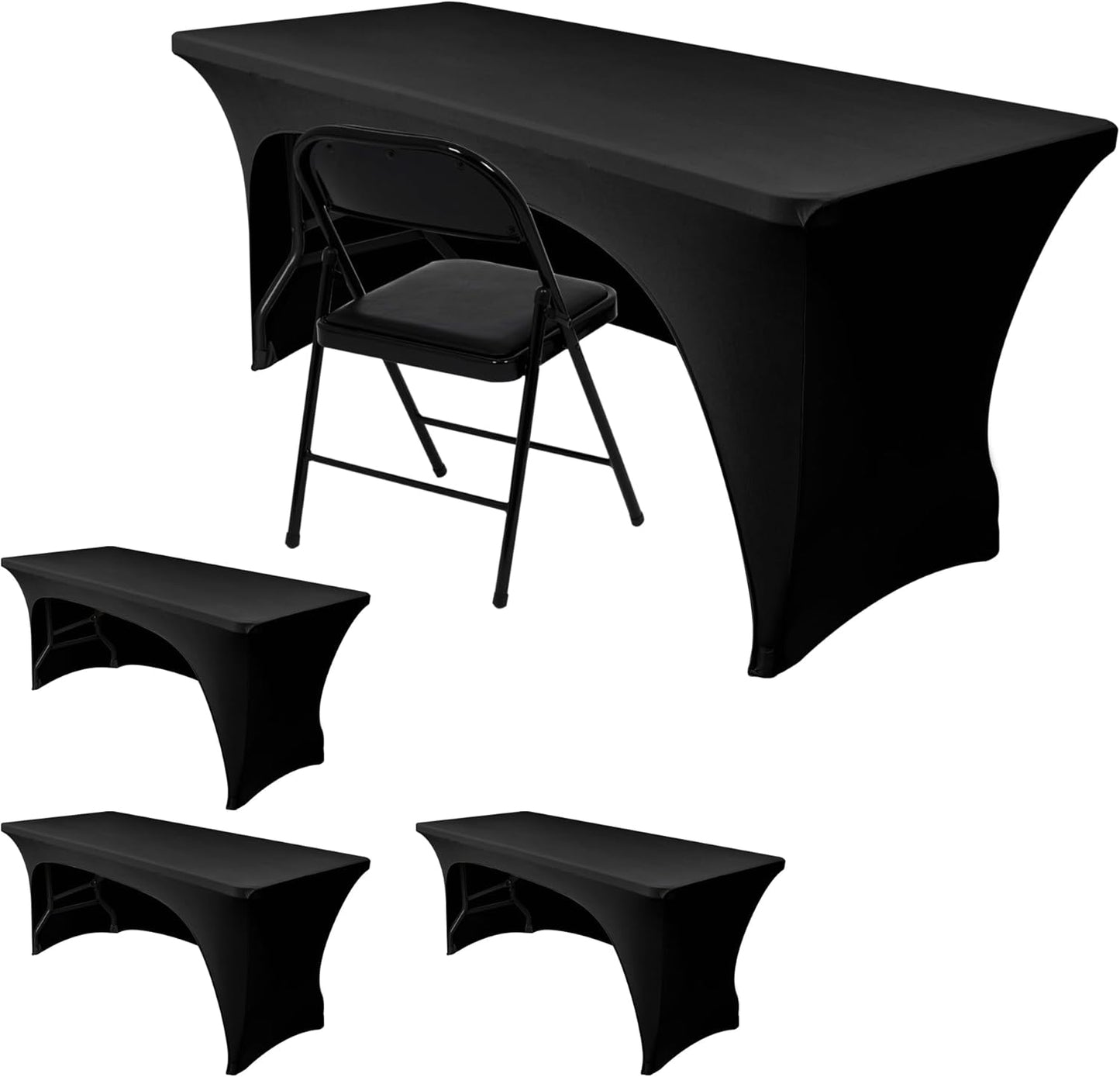 Nasitos 4 Pack Black Tablecloths for 8 ft Events and Shows
