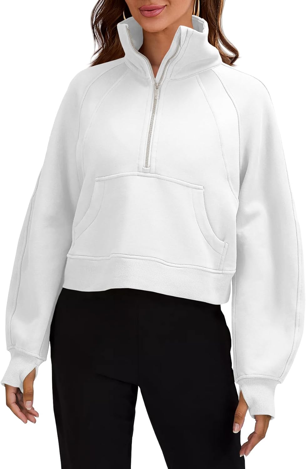 Womens Half Zipper Crop Pullover Funnel Neck Sweatshirt