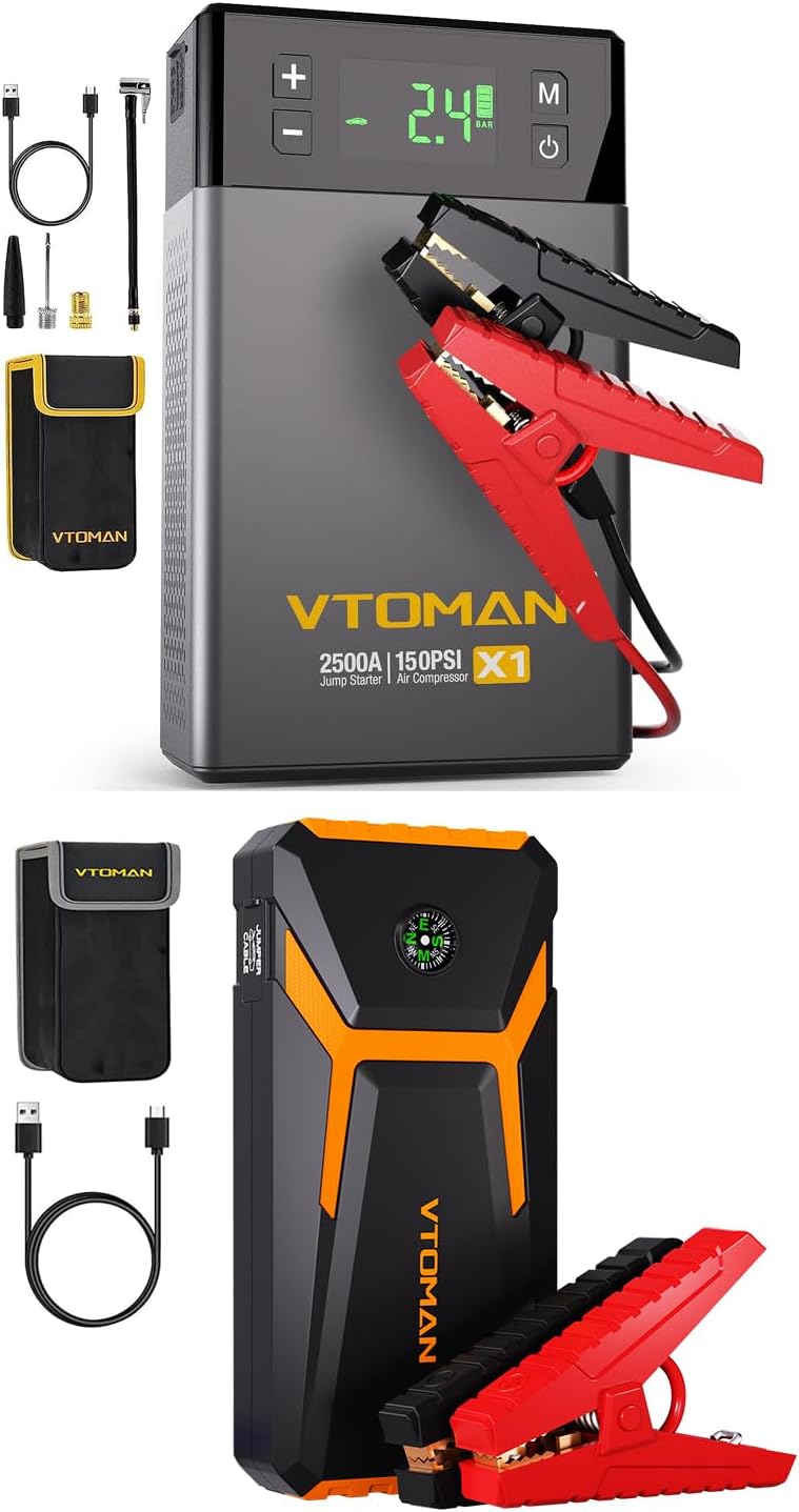 VTOMAN X1 Jump Starter: Powerful 2500A, Air Compressor, 12V Lithium, 100PSI Tire Inflator