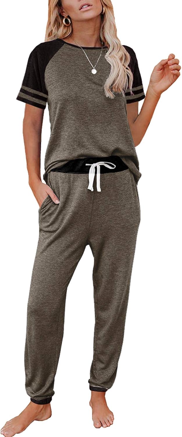 AUTOMET Lounge Sets for Women Summer Pajamas Two Piece Set
