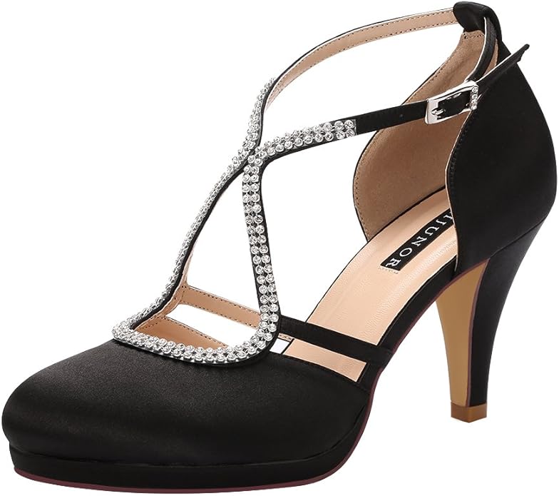 ERIJUNOR Women Comfort Low Heel Closed-Toe Ankle Strap Shoes