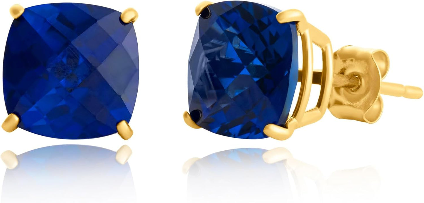 925 Sterling Silver Cushion Cut Gemstone Stud Earrings for Women