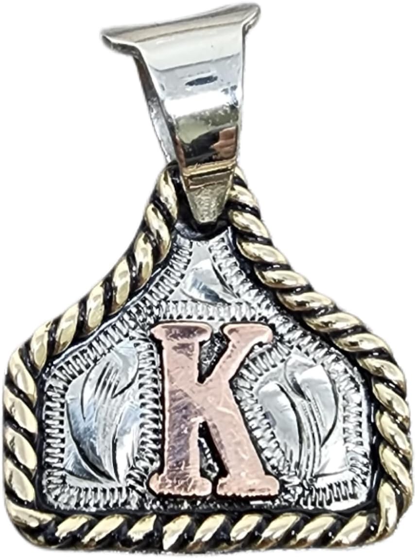 Custom Handmade Cow Tag Necklace with Copper Initial Pendant