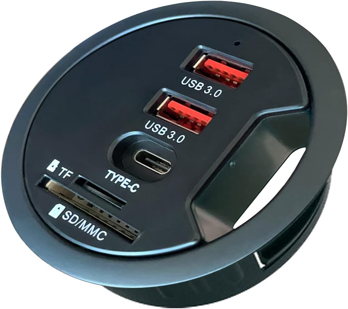 Grommet Desk-Fit USB 3.0 Hub with SD/TF Card Reader for Desktop