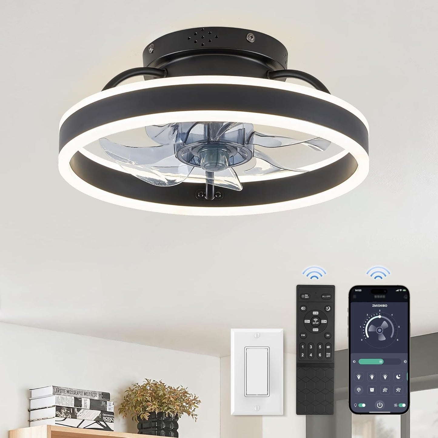 ZMISHIBO Low Profile Ceiling Fans with Lights for Modern Spaces