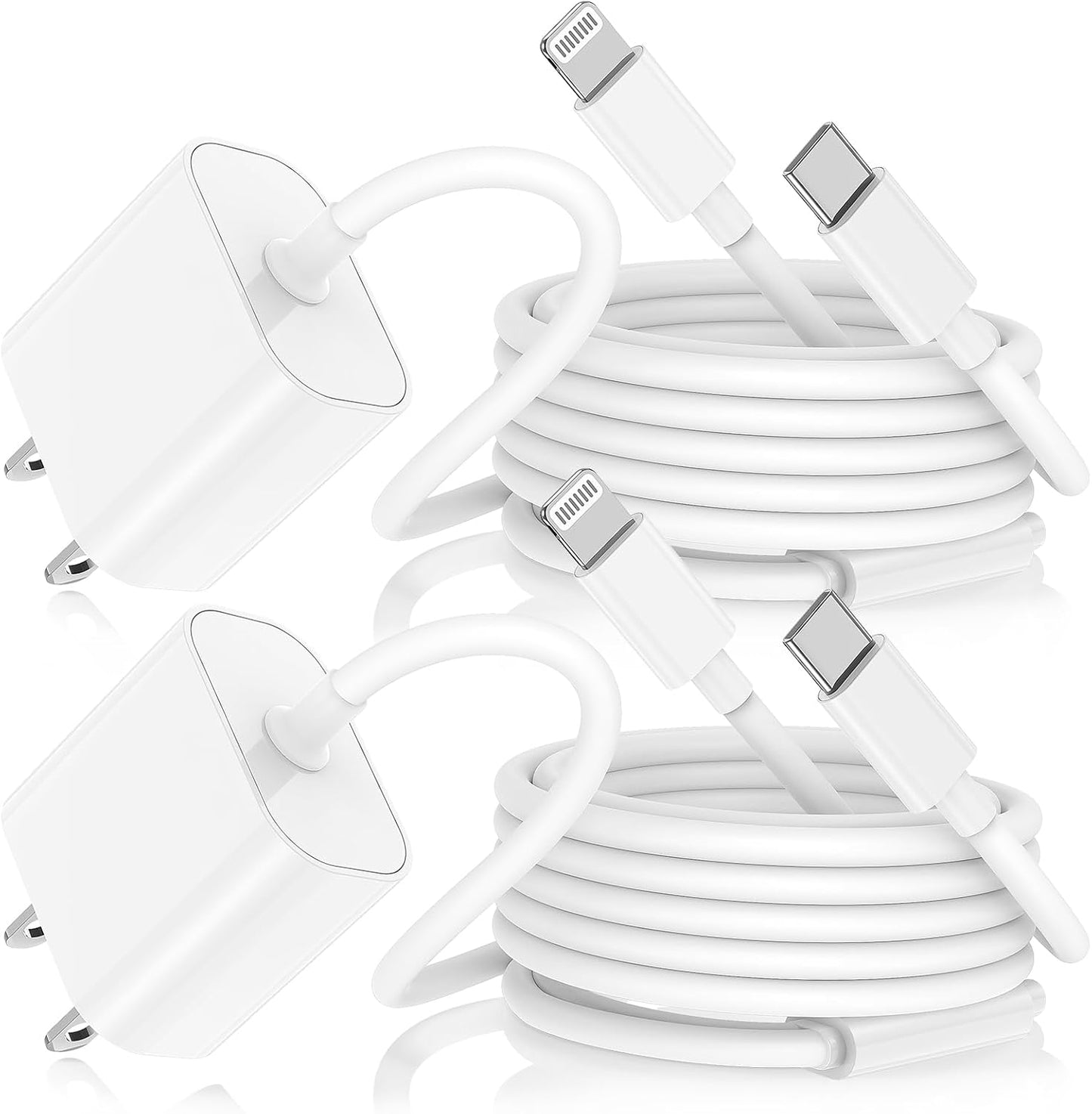 Super Fast Dual Charger for iPhone - 2-Pack 30W PD + MFi 6Ft Cable