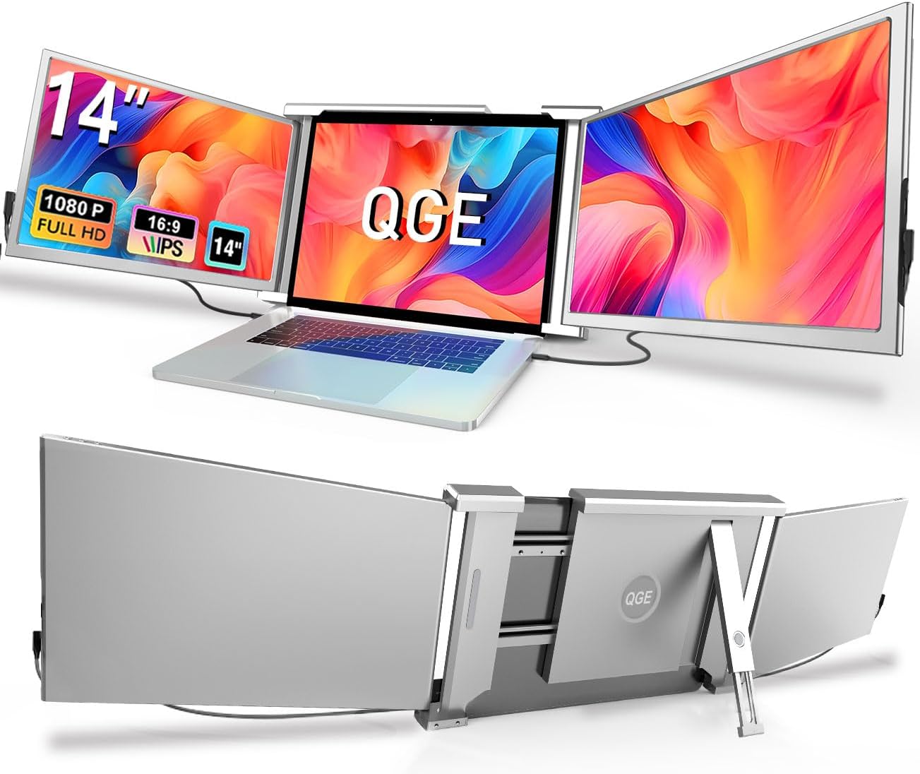 Laptop Screen Extender 14in 1080P FHD Triple Monitor for Work