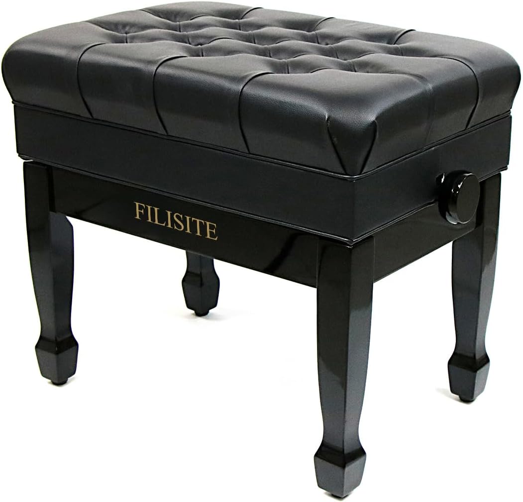 Genuine Leather Adjustable Piano Bench with Padded Cushion Seat