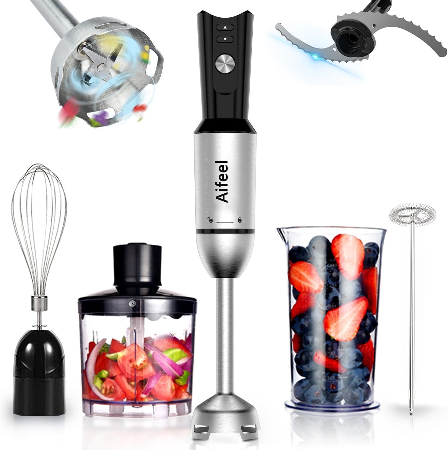 Aifeel 4-in-1 Hand Blender Set - Blend, Chop, Whisk, Froth
