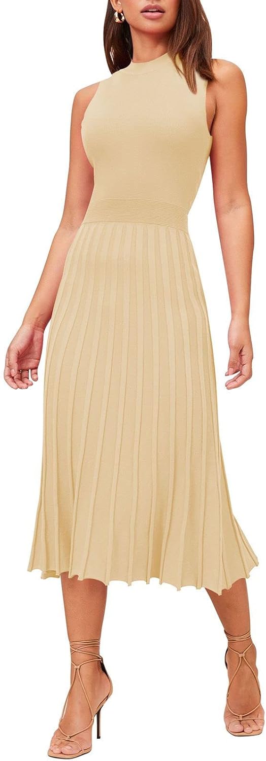Elegant Pink Queen Women's Crew Neck Sleeveless Midi Dress