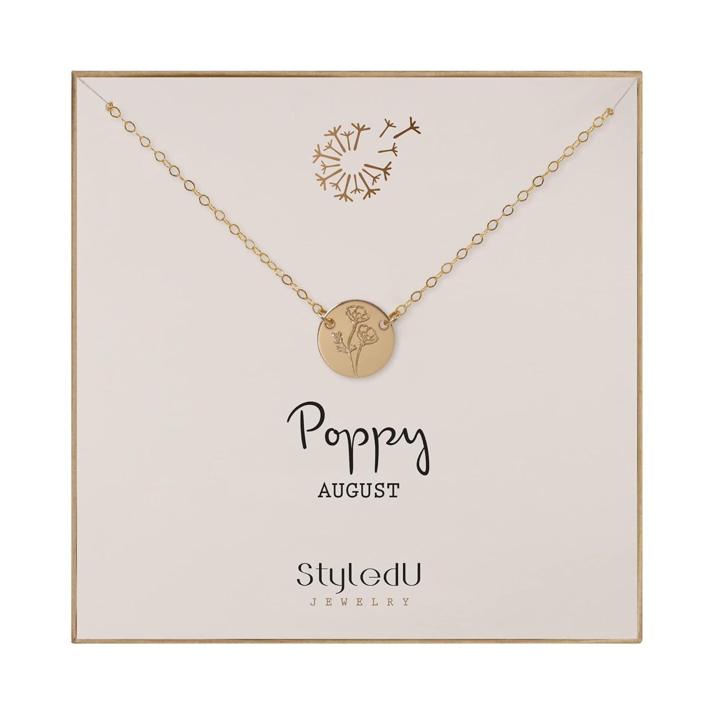 August Birth Flower Necklace for Women, 14K Gold Filled Poppy