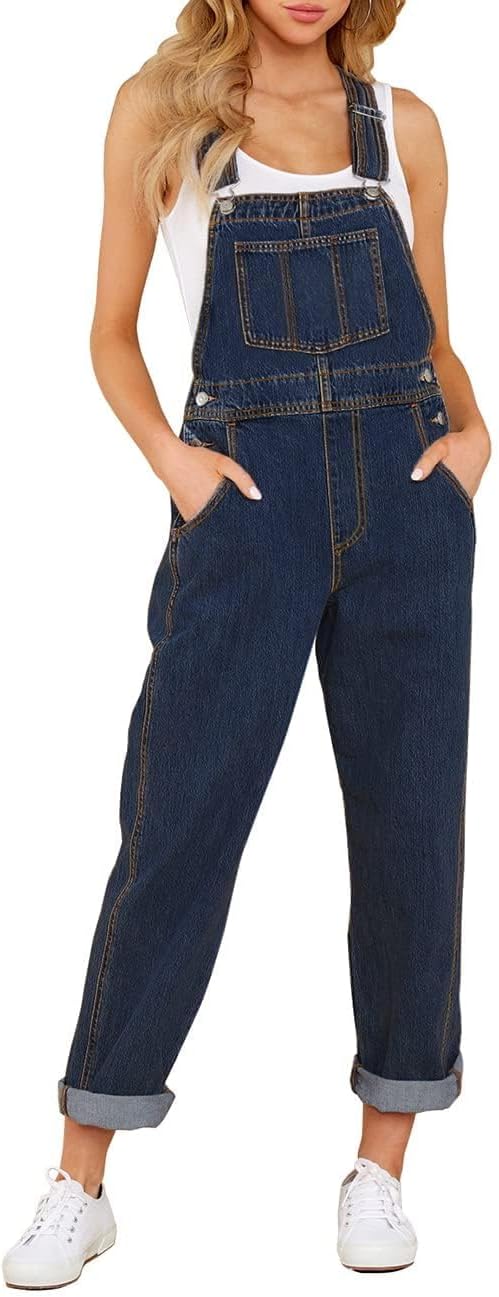 Vetinee Womens Classic Adjustable Straps Denim Bib Overalls