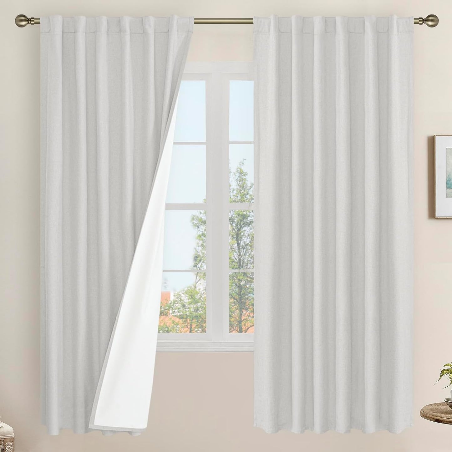 LAMIT 100% Blackout Linen Curtains for Elegant Room Darkening