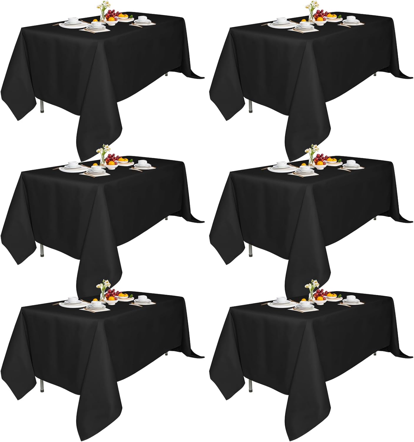 6 Pack 70x120-Inch Rect Black Tablecloths for Elegant Events