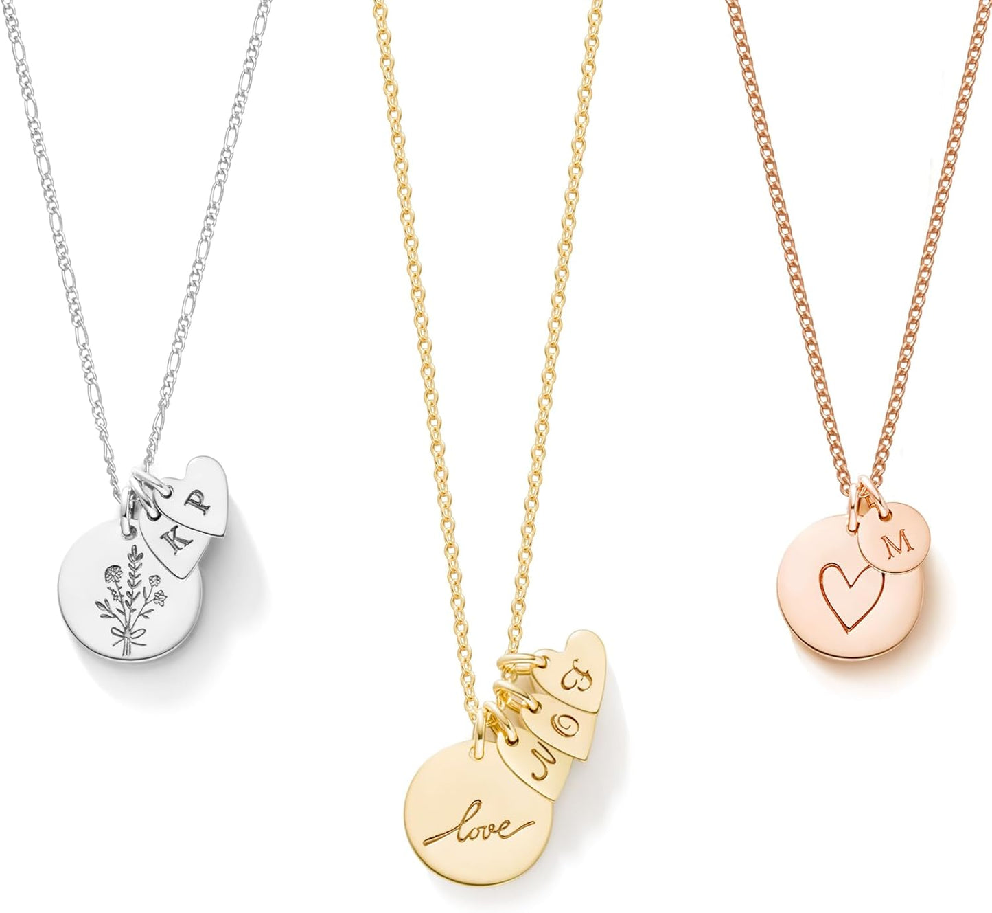 Personalized Disk Necklace with Tiny Initial Tags for Moms