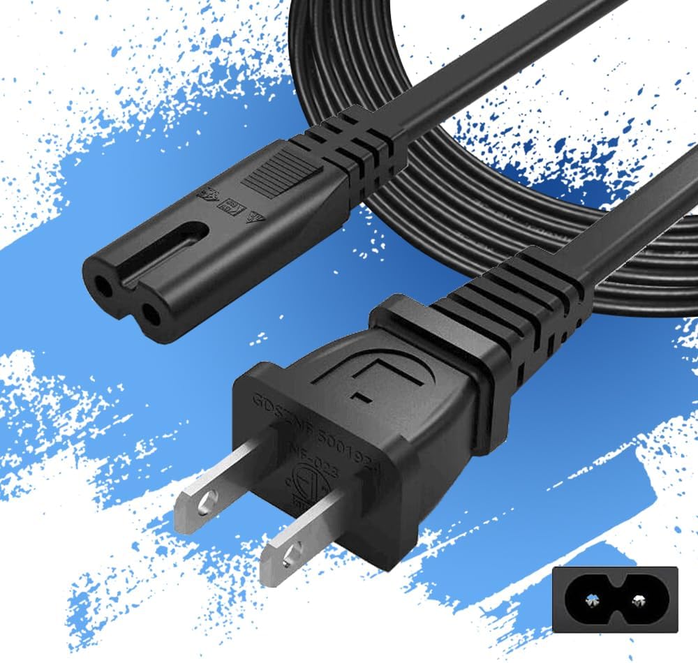 6FT 2 Prong AC Power Cable for TCL Roku TV & More