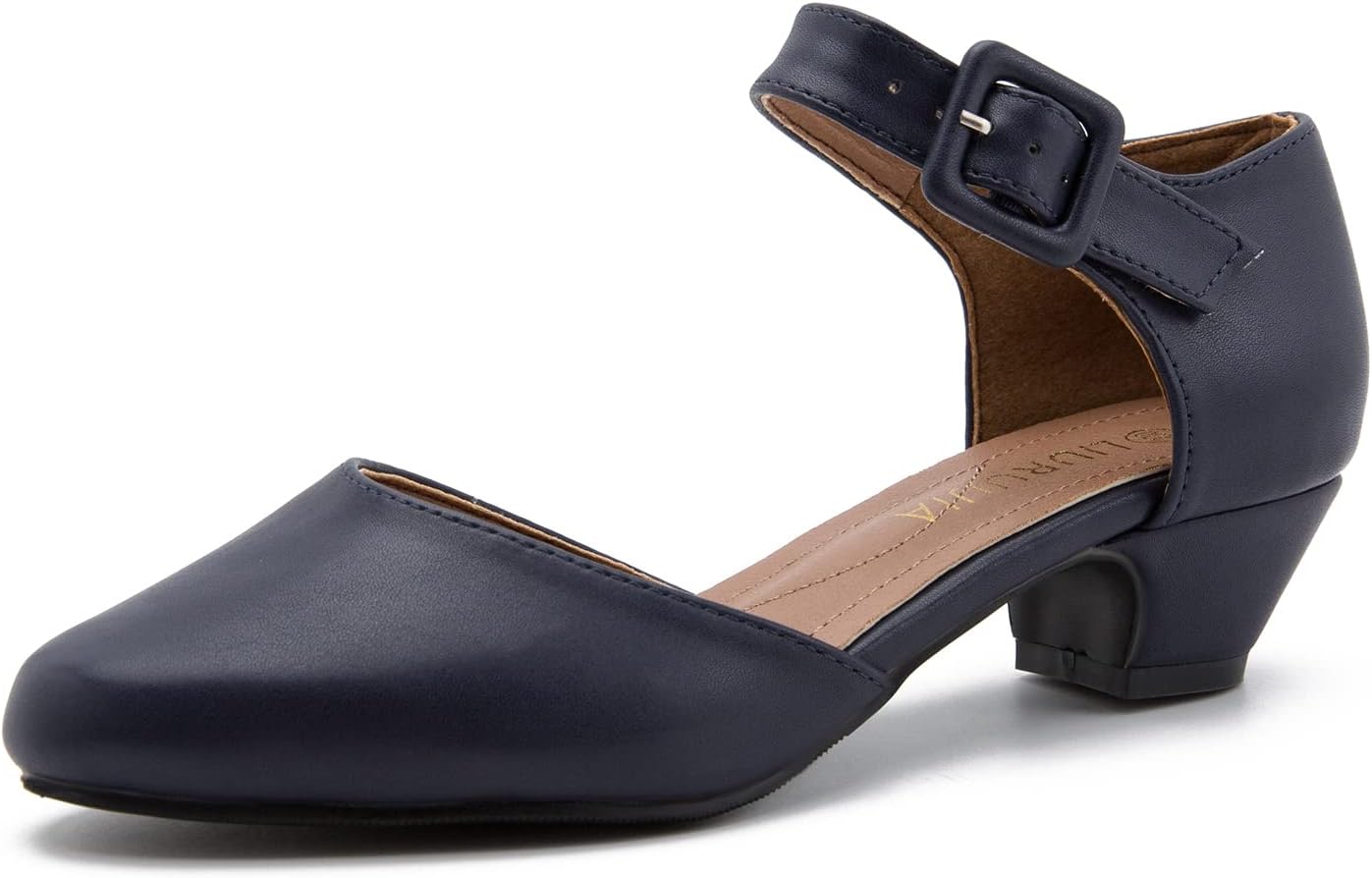 LIURUIJIA Women's Closed Toe Low Chunky Heel Pumps for Events