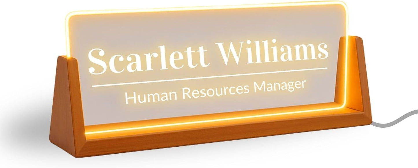 LED Light Desk Name Plate - Custom Gift for Office Decor